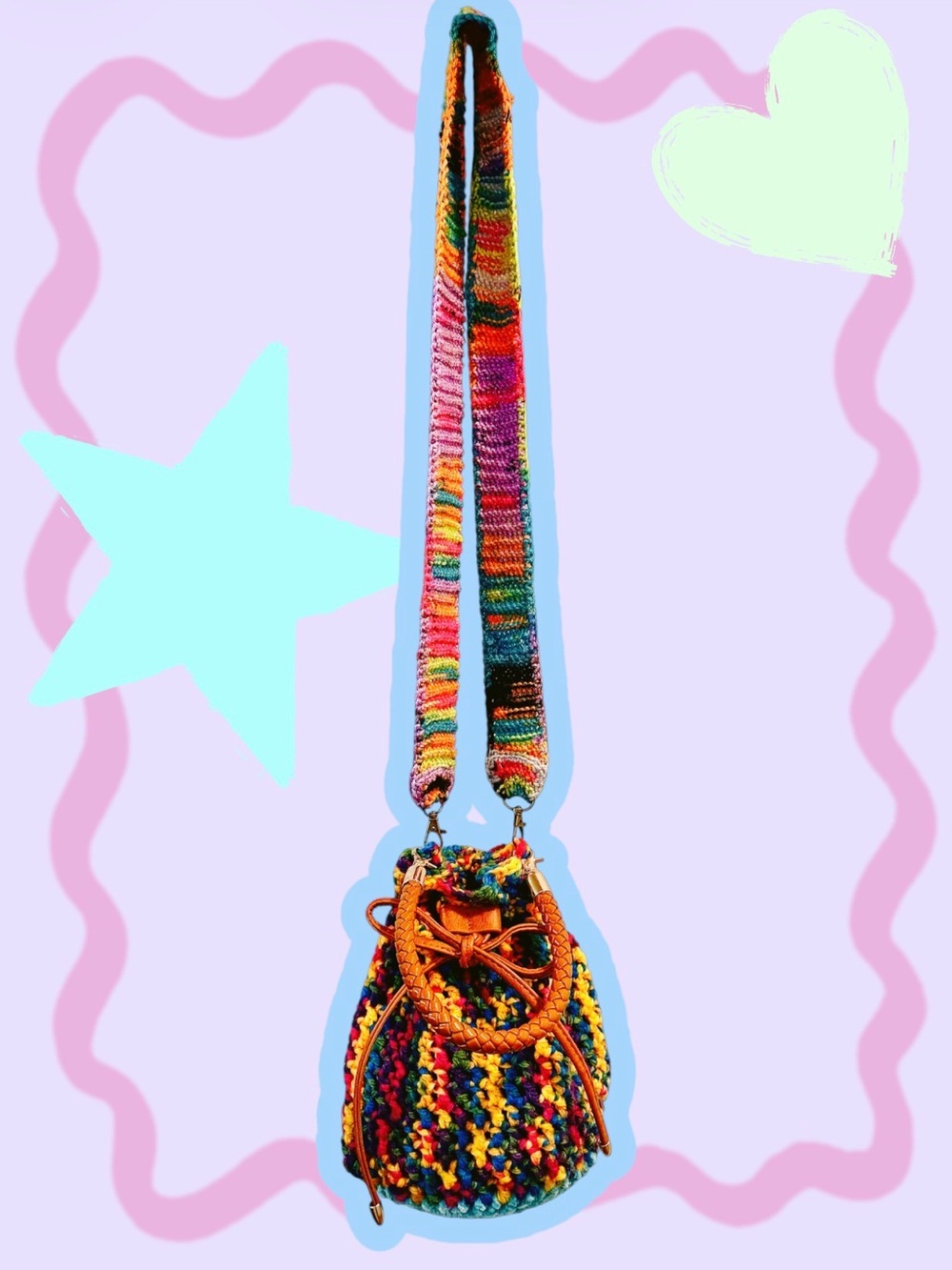 NEW Bandolera Multicolor Handwoven in crochet Crossbody Bag Madehand in Wool .